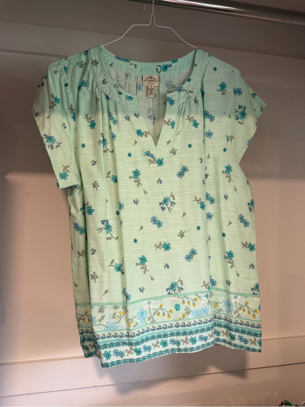 St. John’s bay women’s short sleeve v neck blouse top mint floral size 0X